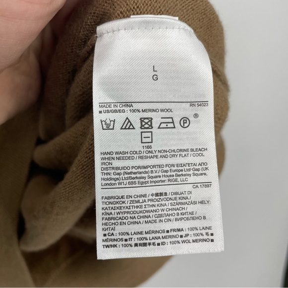 BANANA REPUBLIC Sweater Mens Large Tan Merino Wool V Neck Classic Pullover - Picture 3 of 9